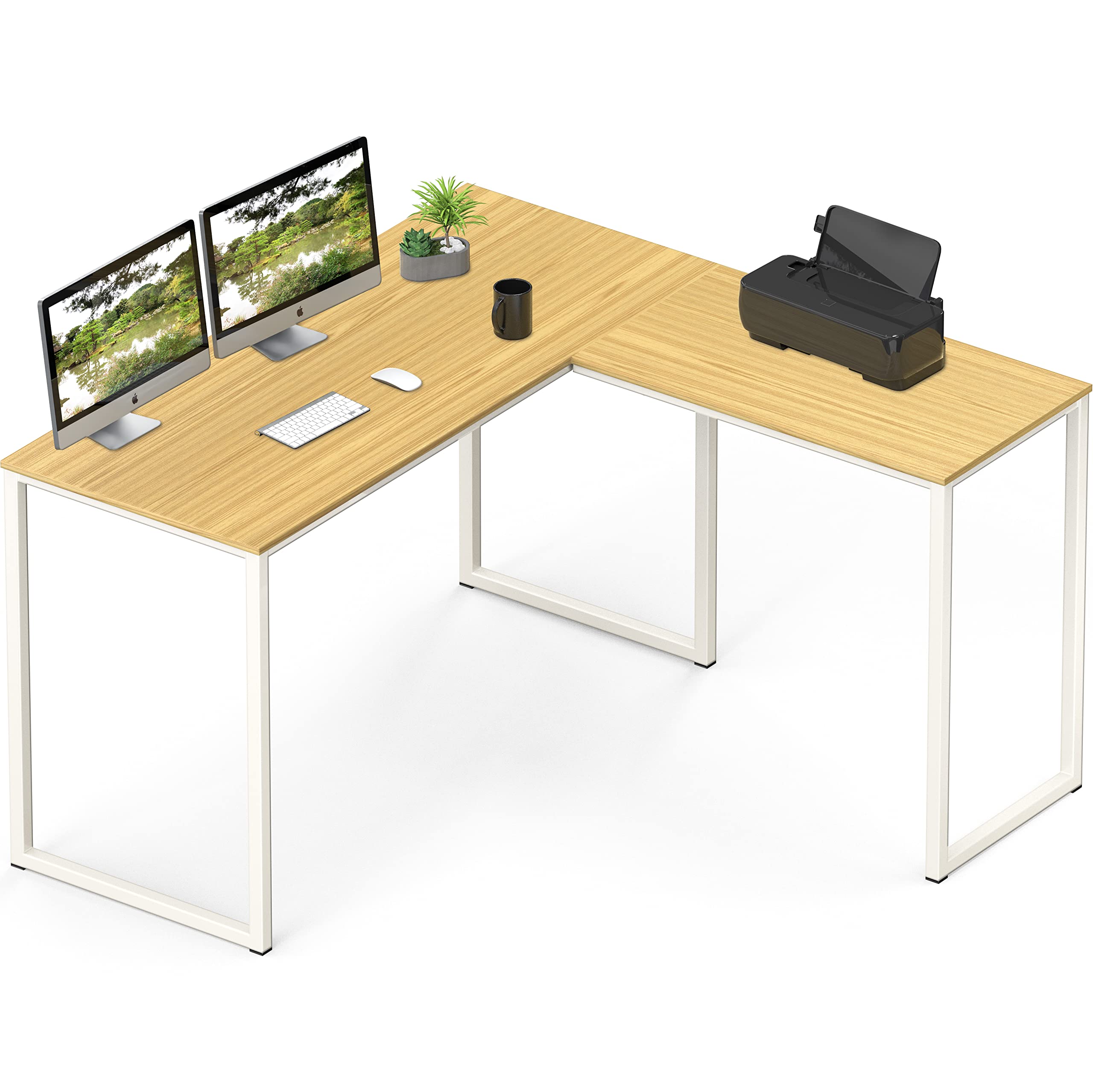 SHW Mission 48 x 48 Inches L-Shape Home Office Computer Desk, Oak