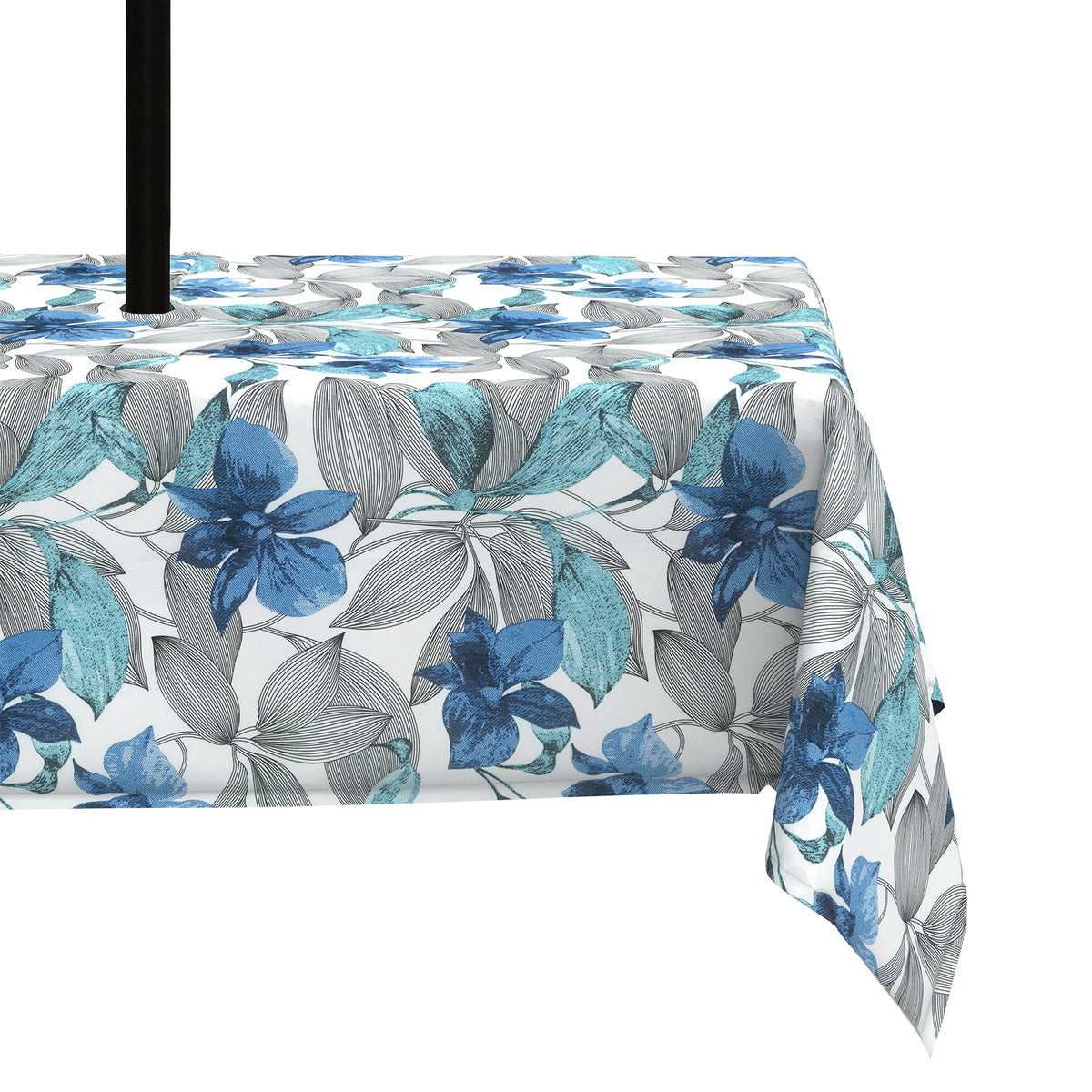 Lvtxiii Outdoor Tablecloth With Umbrella Hole And Zipper, 60 X 84 Inch Water-Repellent Patio Table Cloth, Rectangle Table Covers For Backyard Garden, Clemens Noir Blue