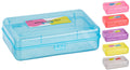 Enday Plastic Pencil Box With Snap Closure Lids Blue, Small Utility Storage Crayon School And Office Supplies Case Organizer, Al