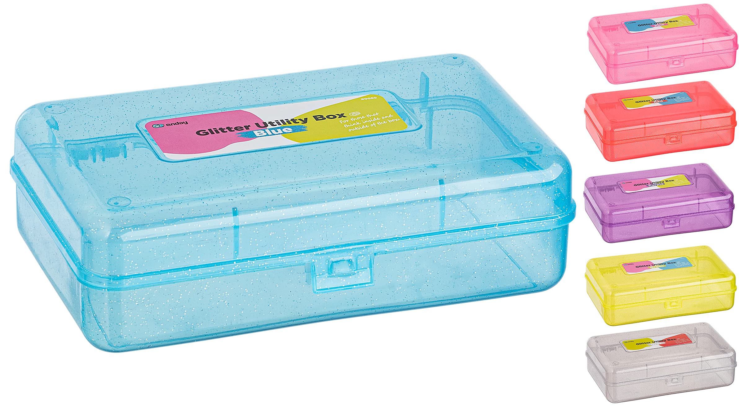 Enday Plastic Pencil Box With Snap Closure Lids Blue, Small Utility Storage Crayon School And Office Supplies Case Organizer, Al