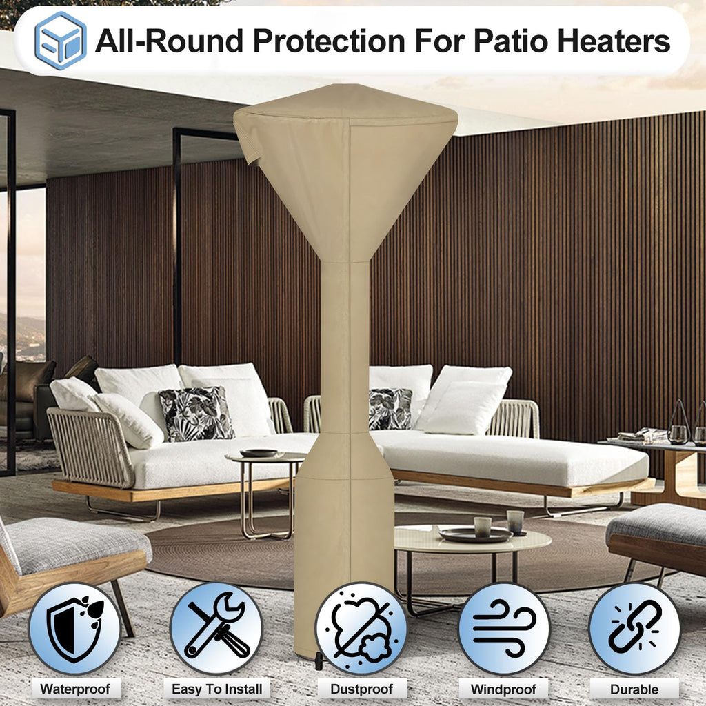 Outdoorlines Waterproof Outdoor Patio Heater Covers With Zipper And Storage Bag, Dust-Proof Uv-Resistant Windproof Propane Heavy Duty Heater Cover For Standing Heater, 2 Packs-95Hx34Dx19B Inch Camel