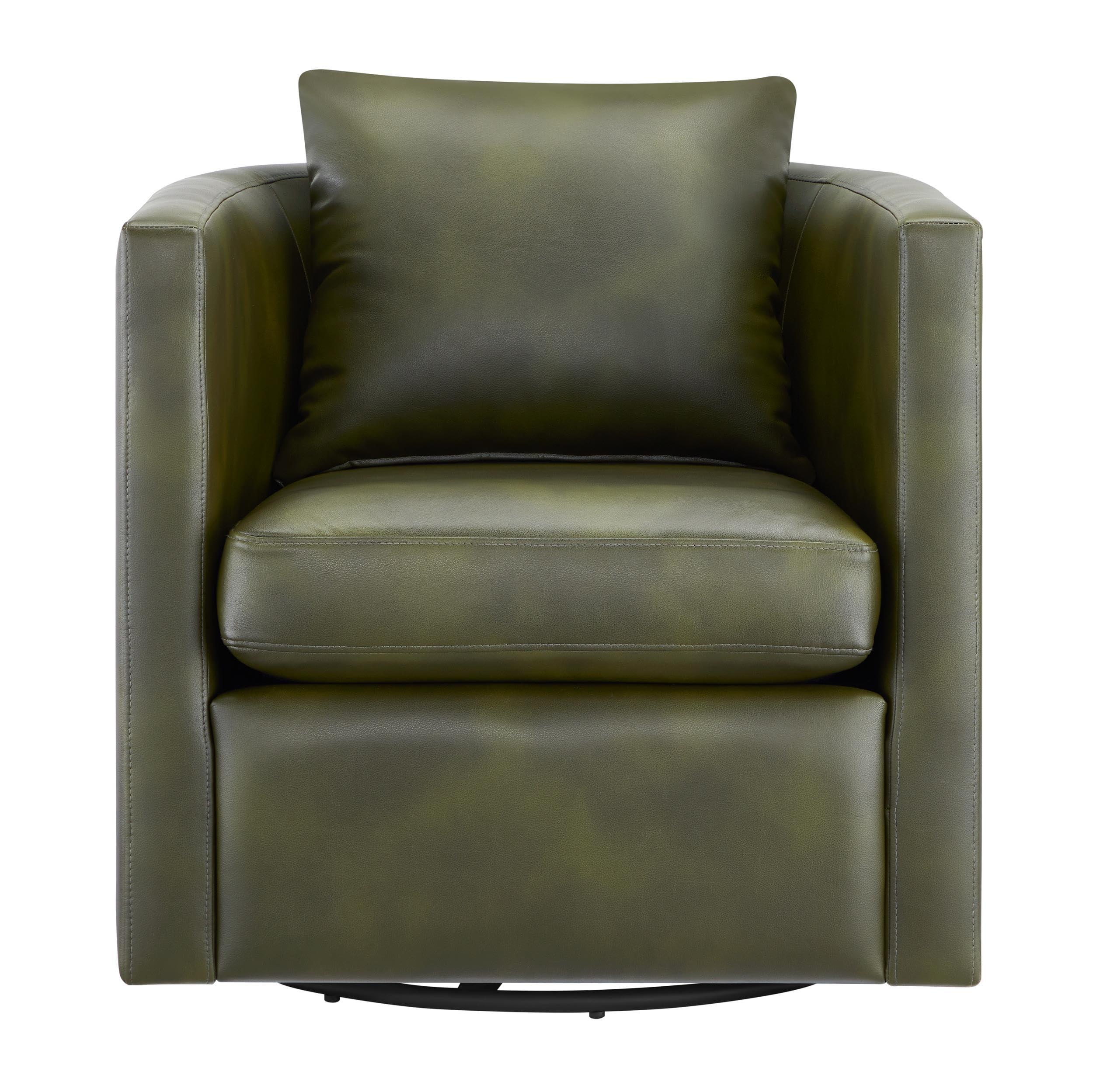 Comfort Pointe Sheldon Fern Green Faux Leather Swivel Barrel Chair