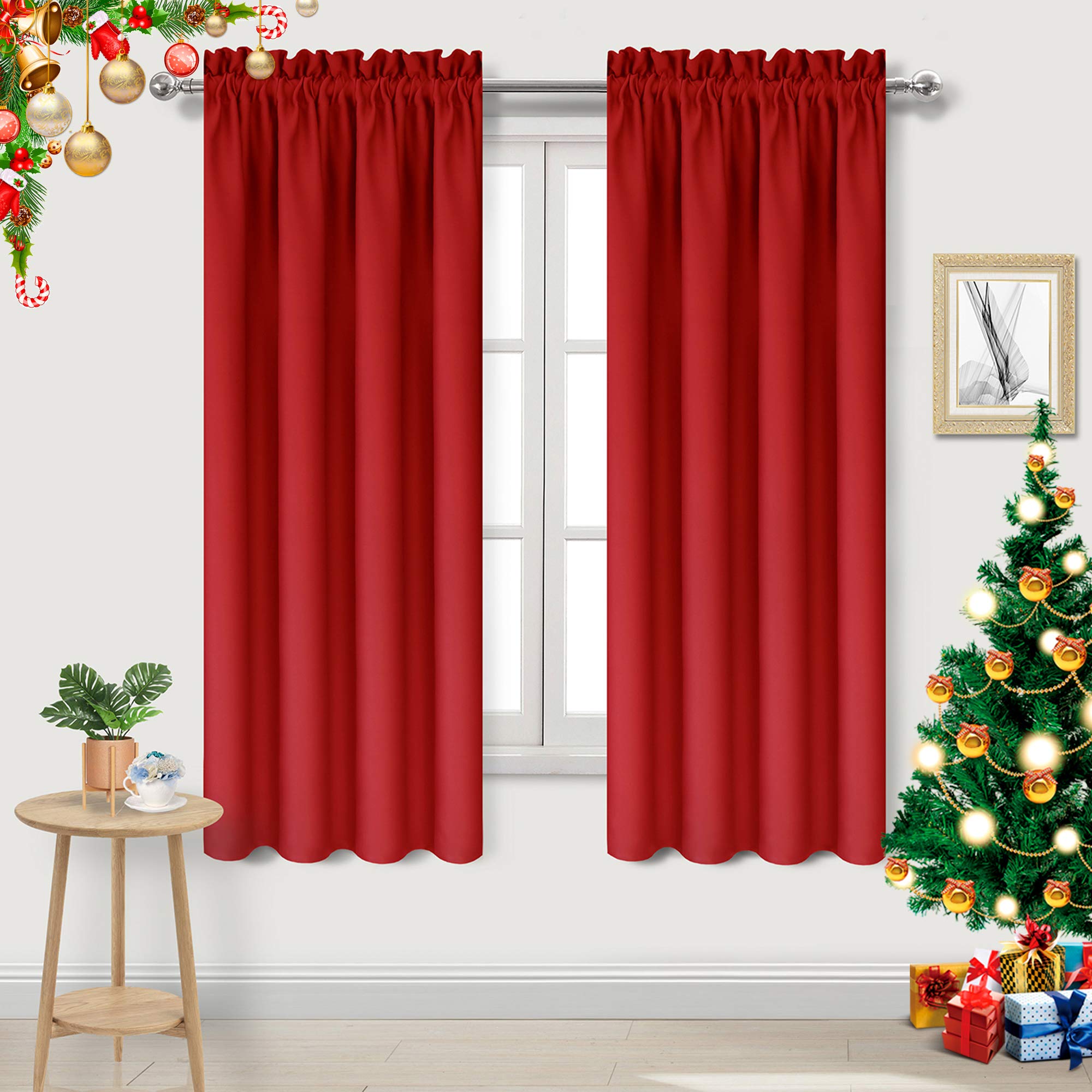 Dwcn Red Room Darkening Blackout Curtains - Rod Pocket Thermal Insulated Privacy Energy Saving Window Curtain Drapes 42X 72 Inch