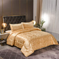 Raytrue-X King Size Comforter Set All Season Gold Bedding Comforter Sets Silk Jacquard Bed Set Lightweight Quilt 3Pcs Soft Beddi