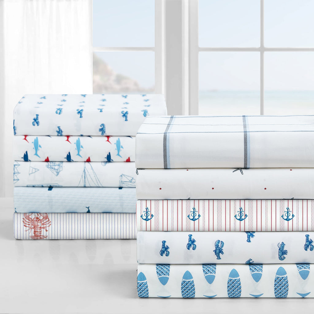 Nautica - Full Size Sheet Sets, Cotton Percale Preppy Bedding, Crisp & Cool, Lightweight & Breathable (Skippers Island Light Blue, Full)