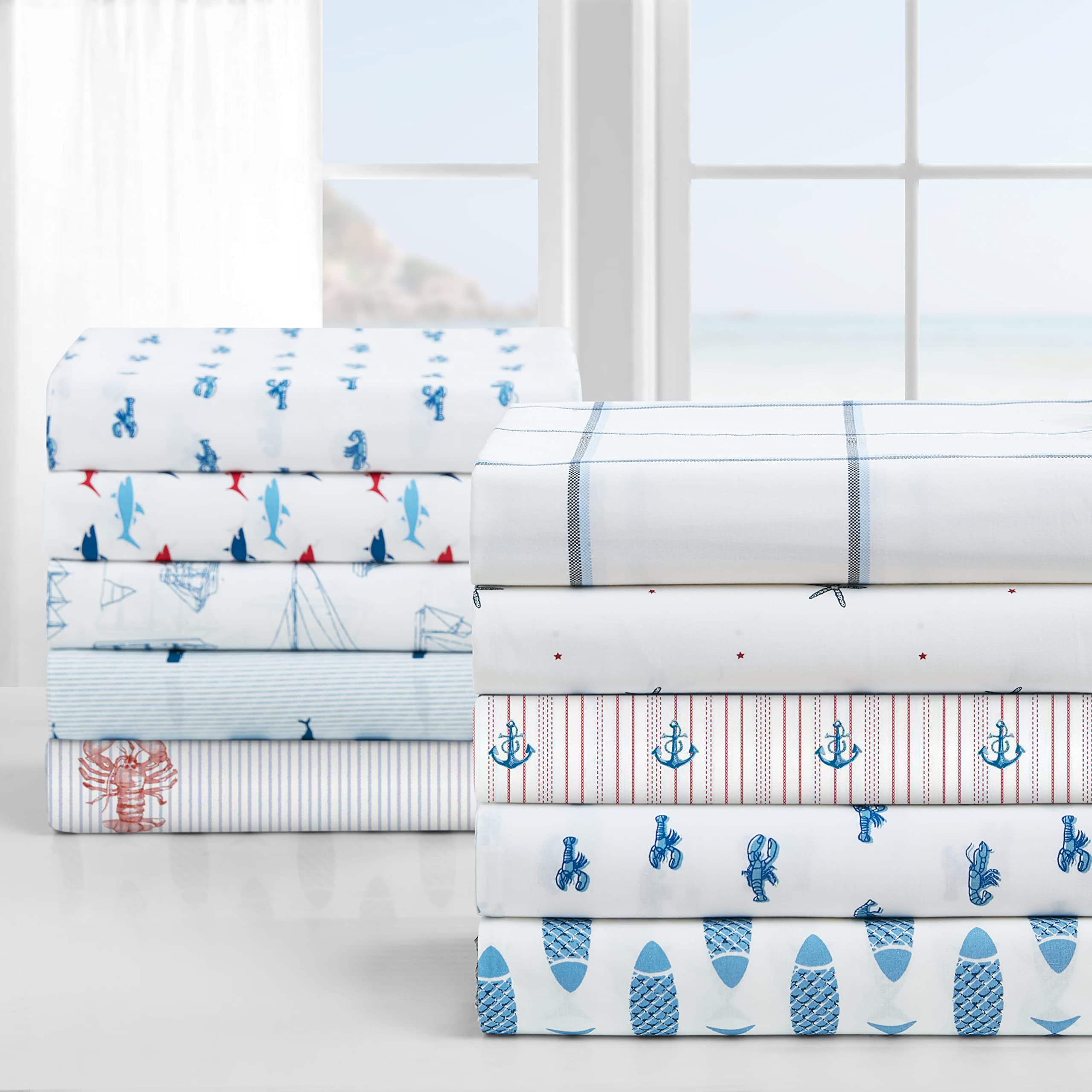 Nautica - Full Size Sheet Sets, Cotton Percale Preppy Bedding, Crisp & Cool, Lightweight & Breathable (Skippers Island Light Blue, Full)