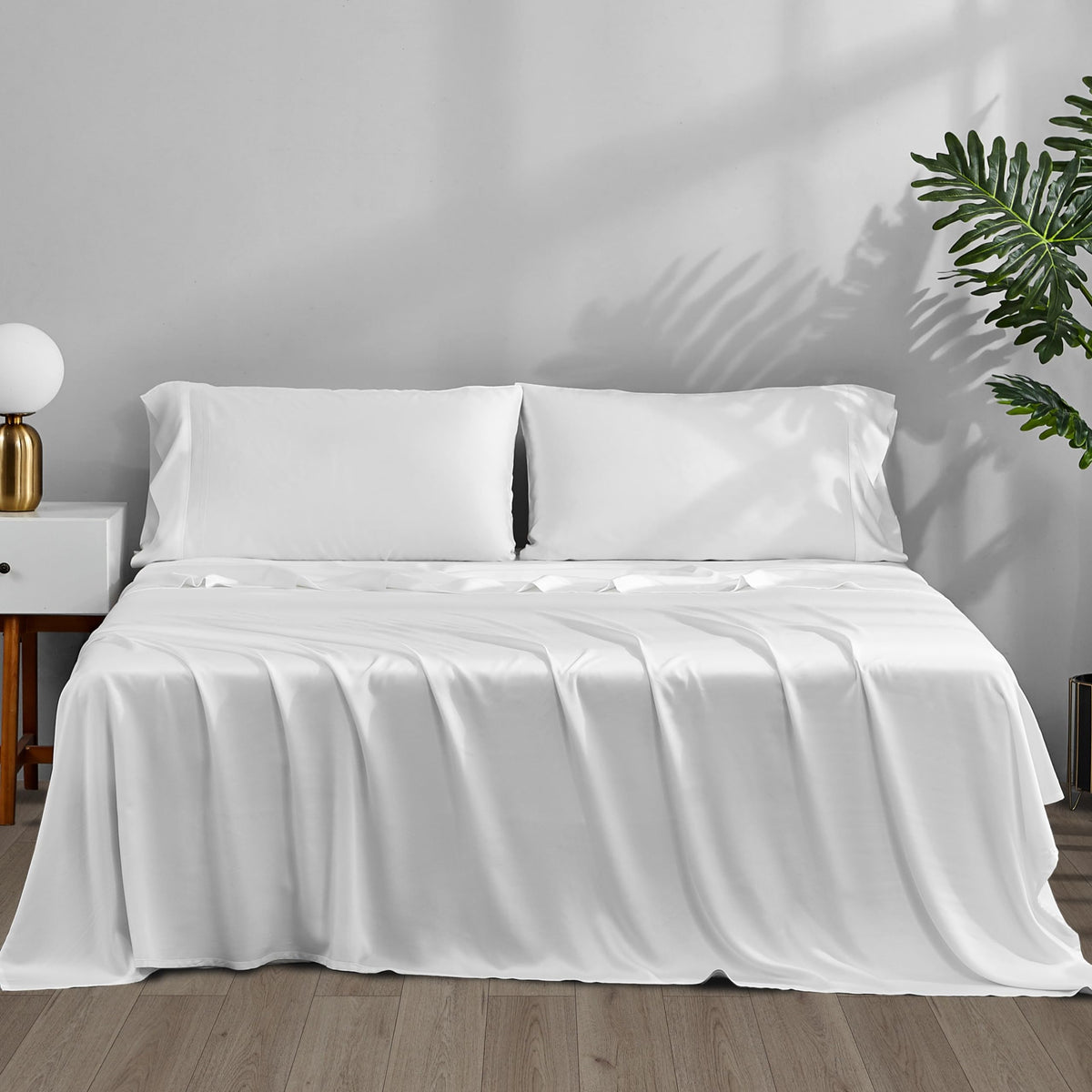 Accuratex Cooling Sheets Twin Size White - Viscose Made From Bamboo, Luxury Hotel Sheet Set For Twin Size Bed, Super Soft Breath