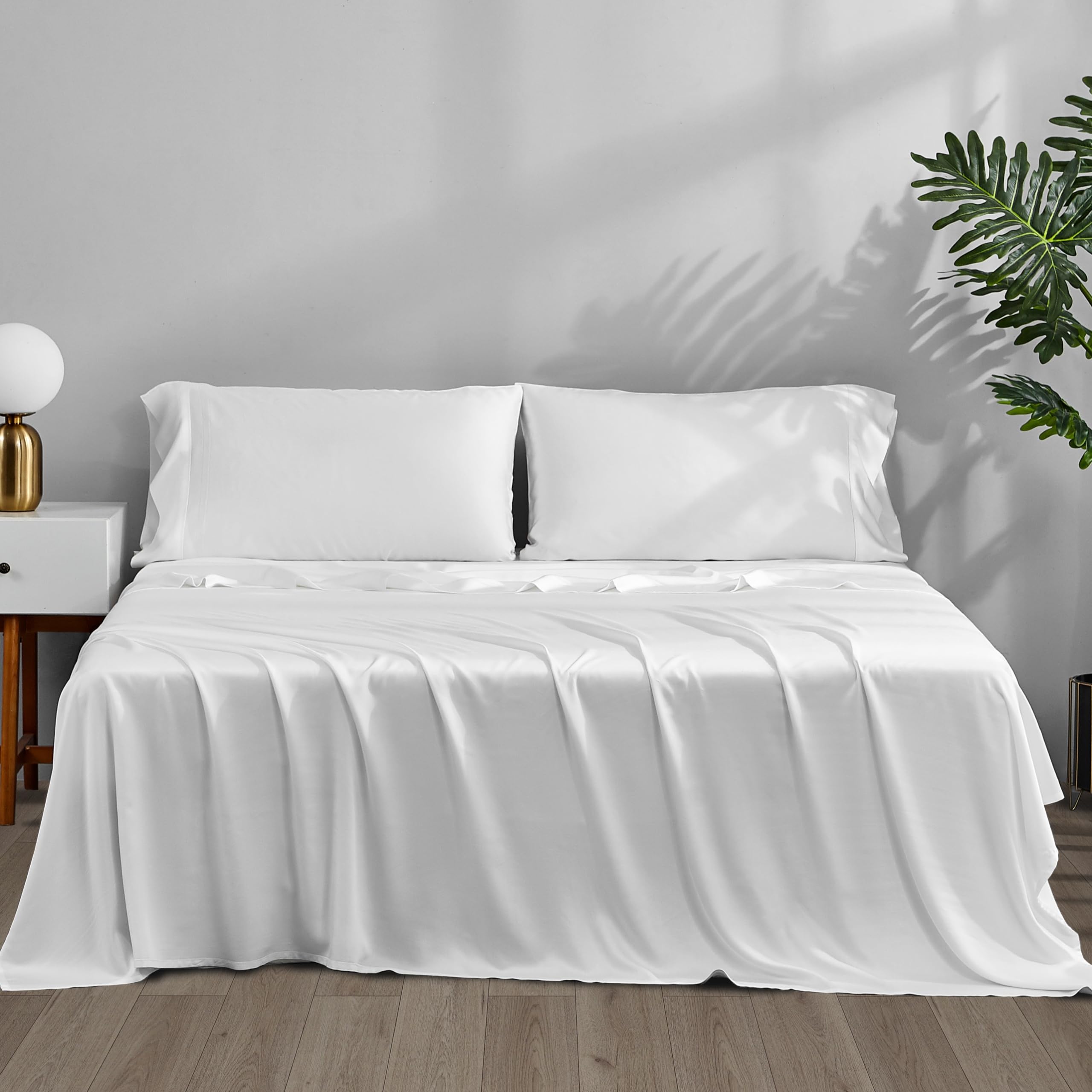 Accuratex Cooling Sheets Twin Size White - Viscose Made From Bamboo, Luxury Hotel Sheet Set For Twin Size Bed, Super Soft Breath