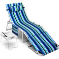 3-In-1 Beach Chair Face Holes, Lounge Chair Outdoor With Folding Side Table, 5-Position Recliner, Lay Flat, Removable Pillow, He