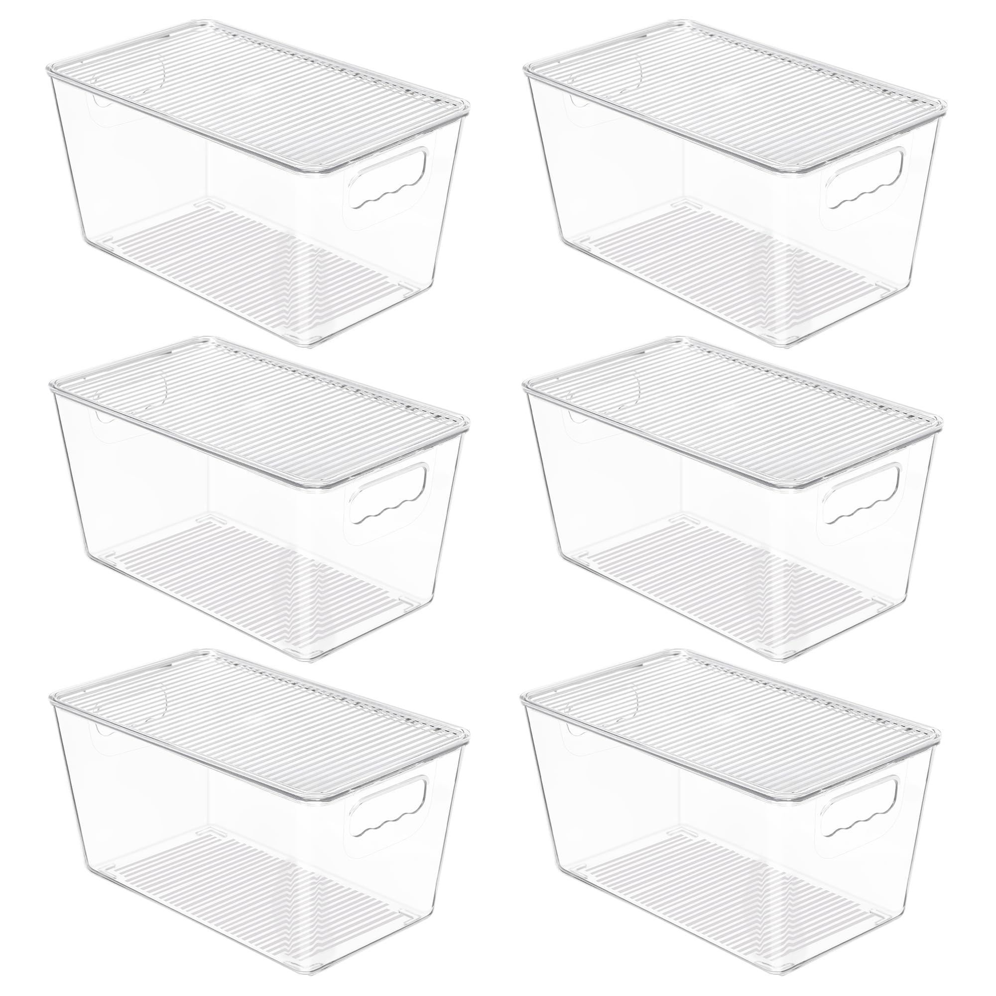 Vtopmart 6 Pack Clear Stackable Storage Bins With Lids, Medium Plastic Containers With Handle For Pantry Organizer And Storage,P