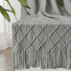 Inhand Knitted Throw Blankets For Couch And Bed, Soft Cozy Knit Blanket With Tassel, Light Grey Lightweight Decorative Blankets