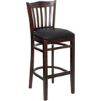 Flash Furniture HERCULES Series Vertical Slat Back Walnut Wood Restaurant Barstool - Black Vinyl Seat
