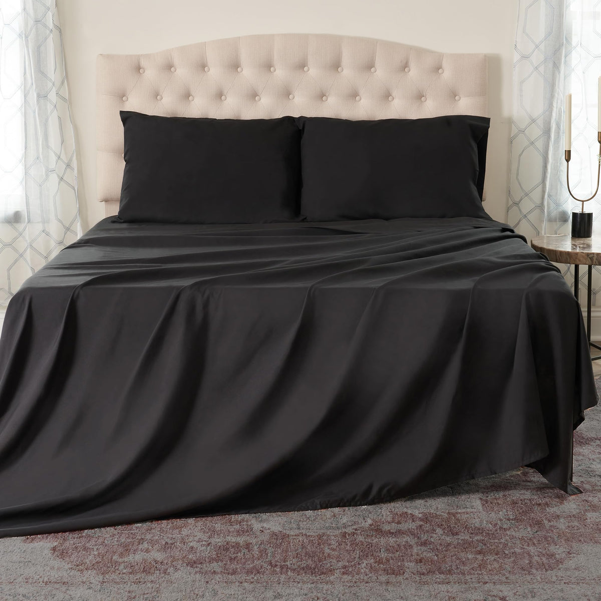 Northwest Ashford Home Essentials Bedding, 3 Piece Twin Size Sheet Set, Stretch Limo Black