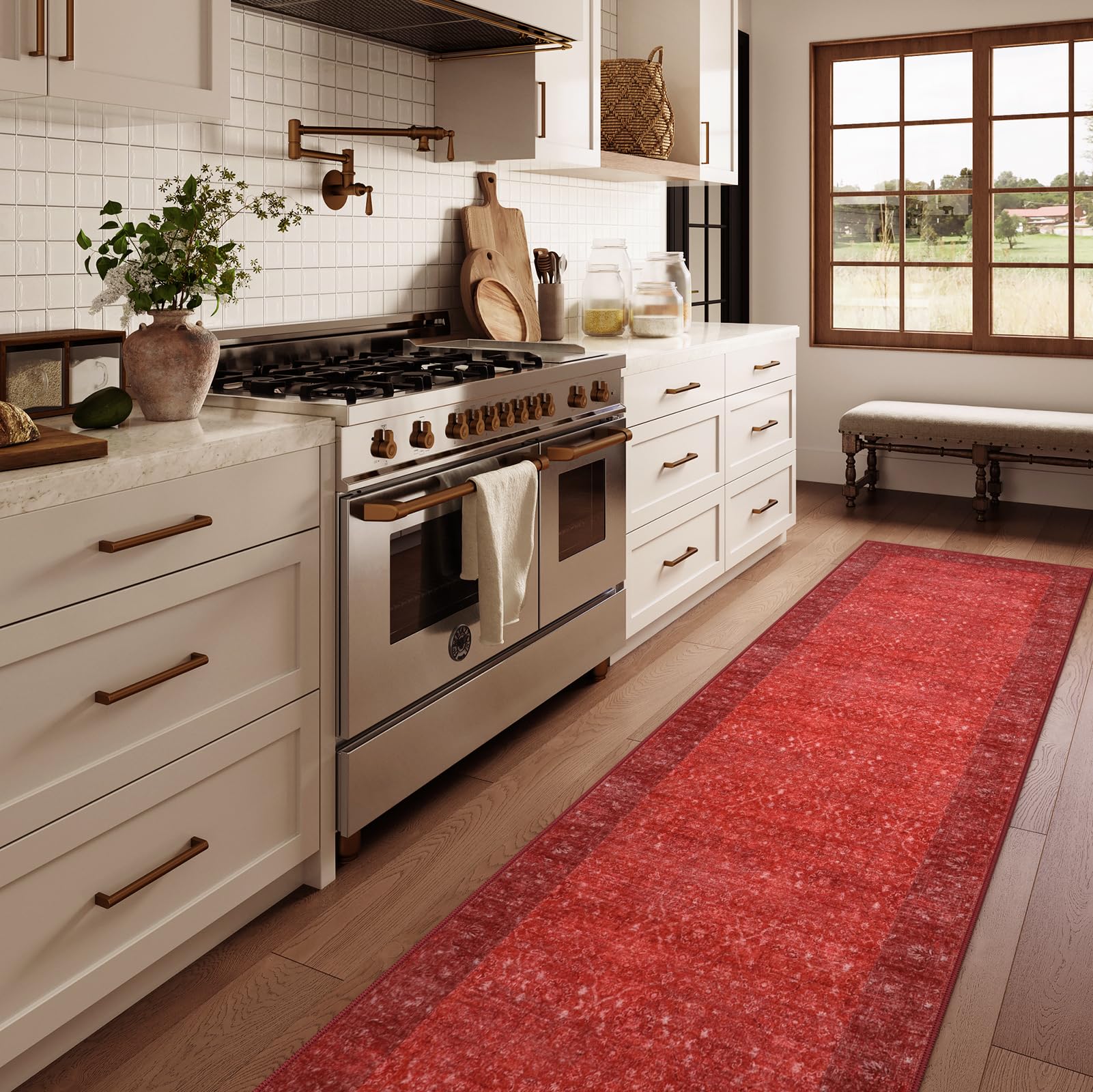 Hedlive Vintage Runners for Hallways, 2.6x10 Washable Runner Rug Non Slip, Ultra-Thin Soft Kitchen Runner Rug for Bedroom Bathro
