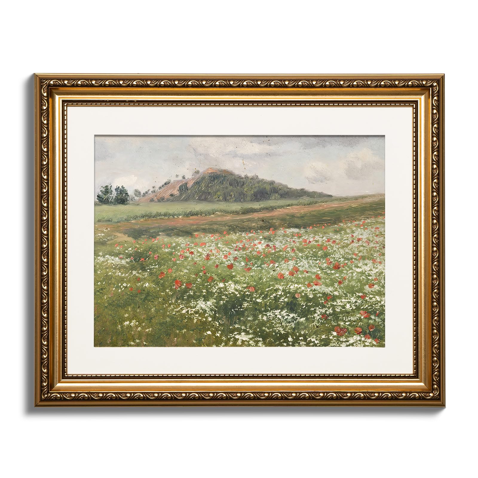 ARPEOTCY Vintage Gold Framed Wall Art, Fields with Wild Poppies Retro Paintings, Canvas Prints Artwork with Antique Frame, Victo