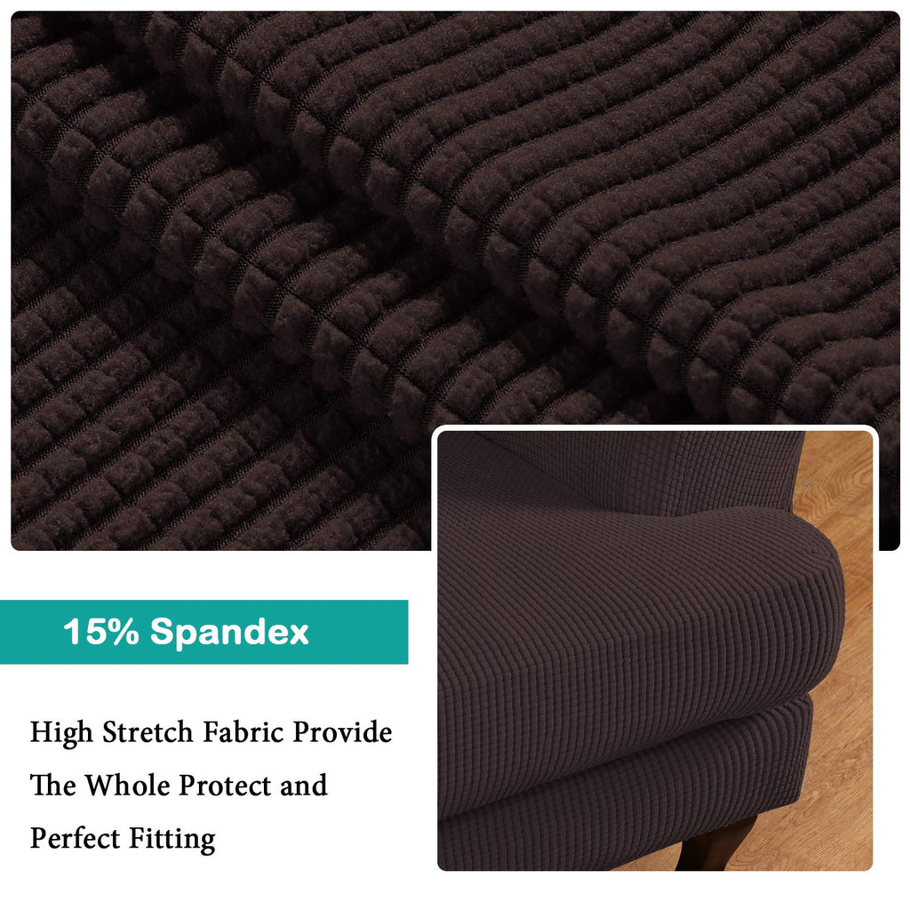 Turquoize Wingback?hair?overs 2 Piece?ing?hair?lipcover Stretch Slipcovers For Wingback Chairs Wing Chair Cover Spandex Jacquard Fabric With Elastic Bottom Non-Slip Furniture Cover, Brown