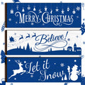 3 Pcs Christmas Blue Hanging Signs Rustic Wooden Snowflakes Wall Hanging Decor Merry Christmas Believe Let It Snow Wood Ornament