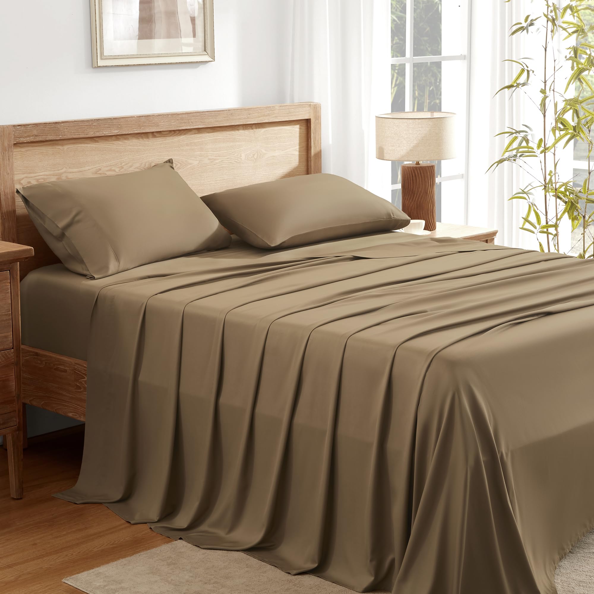 Andency Taupe Full Size Bed Sheets, 100% Viscose Derived From Bamboo, Cooling Full Sheets, Deep Pocket Up To 16', Silky Soft Bed Sheets, Hotel Luxury Breathable Bedding Sheets & Pillowcases…