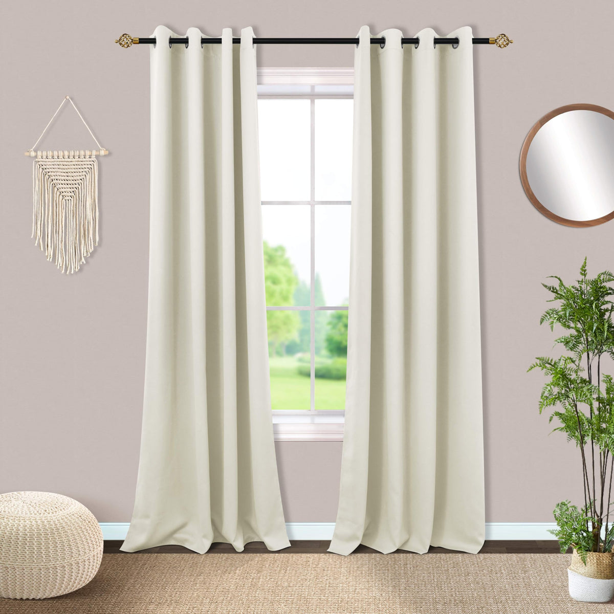 Mrs.Naturall Beige Curtains 52x94 Inch Length for Bedroom 2 Panels Blackout Room Darkening Curtains