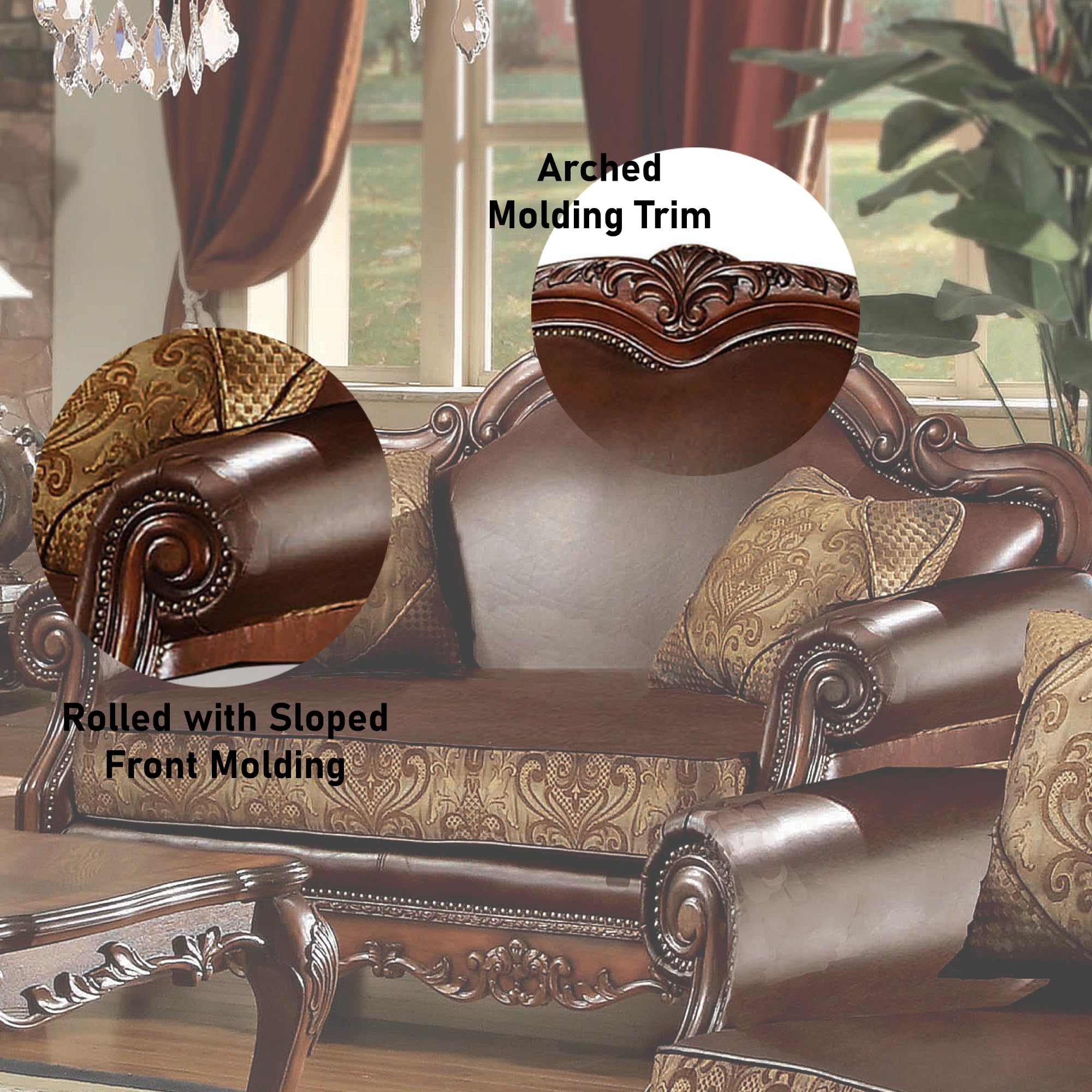 ACME Dresden Loveseat with 2 Pillows, Chenille PU Finish