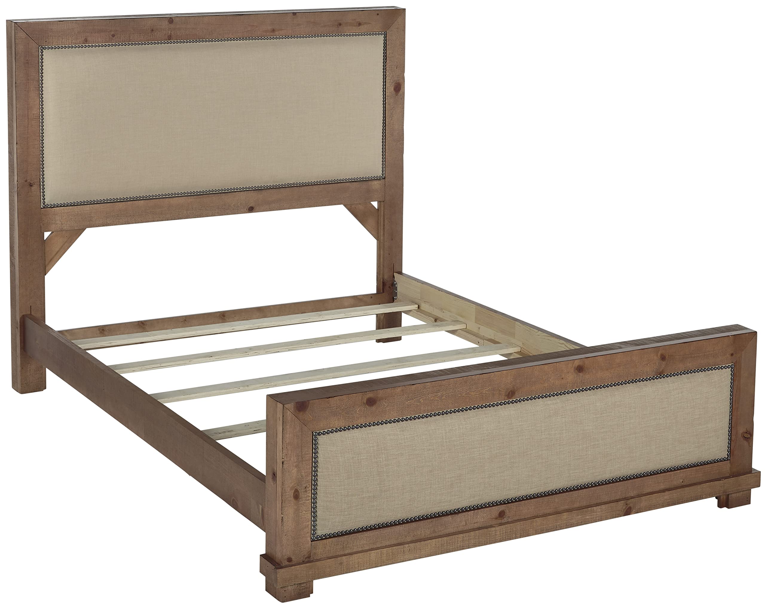 Progressive Furniture Queen Willow Upholstered Bed, Distressed Pine