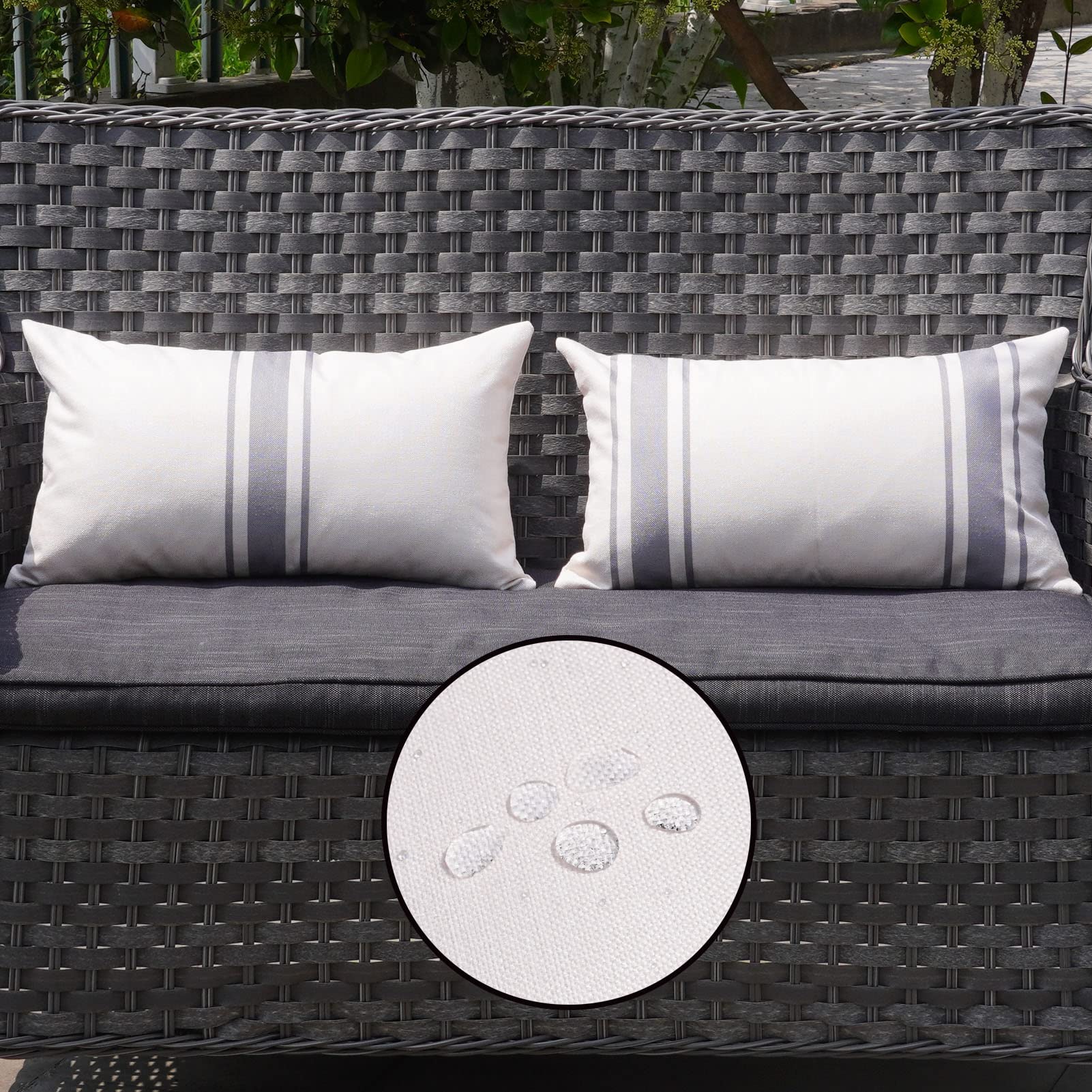 Onway Outdoor Pillow Covers Waterproof 12X20 Set Of 2 Decorative Linen Throw Pillow Cover Beige And Grey Striped Outdoor Pillows