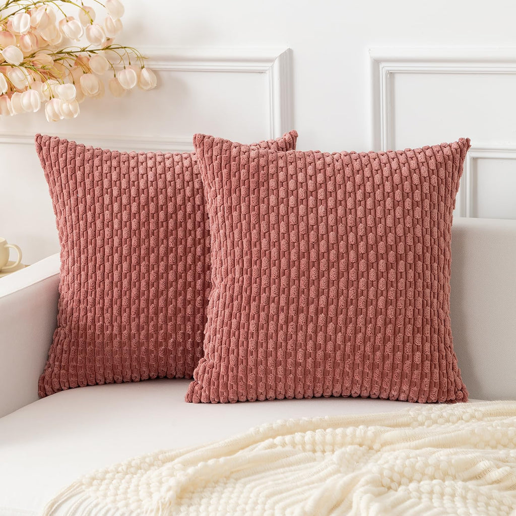 Kevin Textile Throw Pillow Covers Soft Corduroy Decorative Set Of 2 Boho Striped Pillow Covers Pillowcases Valentines Day Farmhouse Home Decor For Couch Bed Sofa Living Room 18X18 Inch Blush Pink