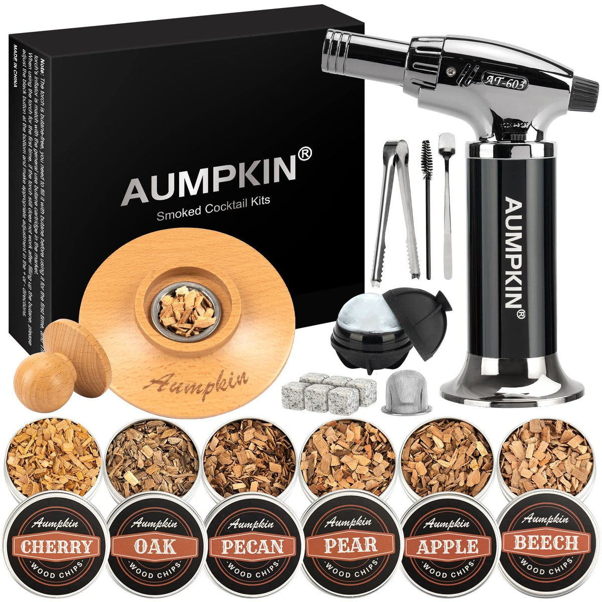 Cocktail Smoker Kit With Torch - 6 Flavors Wood Chips - Bourbon, Whiskey Smoker Infuser Kit, Old Fashioned Drink Smoker Kit, Bir