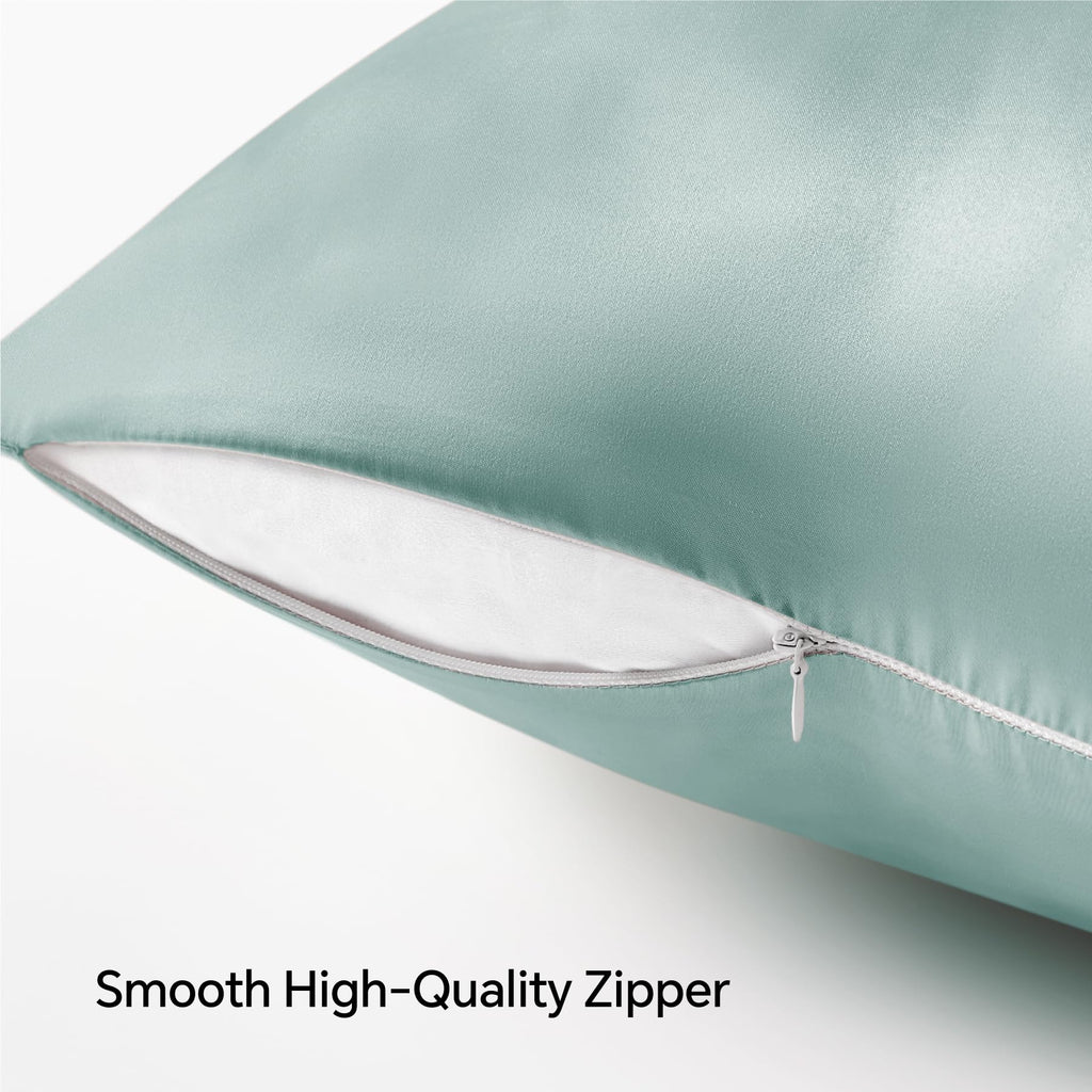 Bedelite Satin Pillowcase With Zipper, Haze Blue Pillow Cases Queen Size Set Of 2, Super Soft And Cooling Similar To Silk Pillow