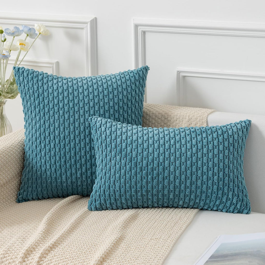 Kevin Textile Throw Pillow Covers Soft Corduroy Decorative Set Of 2 Boho Striped Pillow Covers Pillowcases Farmhouse Home Decor For Couch Bed Sofa Living Room 16X16 Inch Light Blue