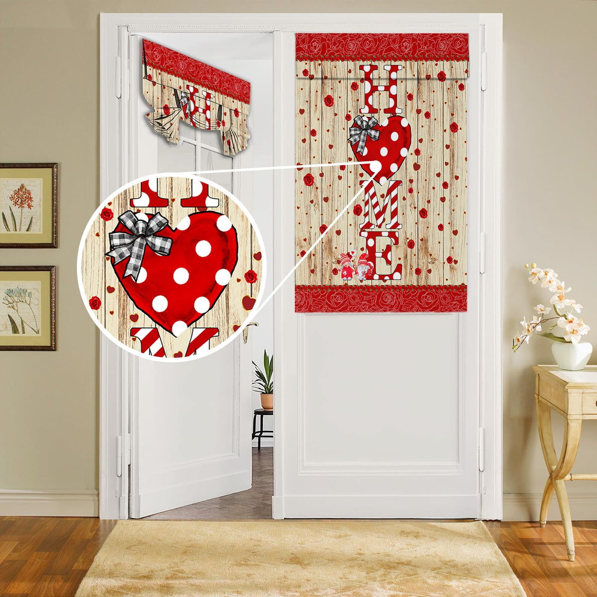 Door Curtains For Door Windows,Valentines Day Heart Rose Door Window Curtains For French Glass Door,Privacy Thermal Insulated Ti