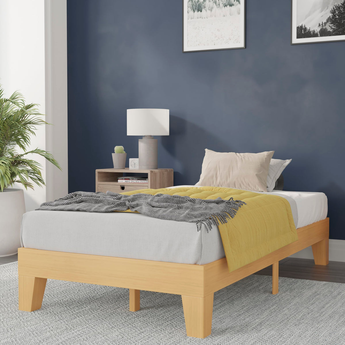 Flash Furniture Evelyn Wooden Platform Bed - Natural Pine Finish - Twin - Wooden Slat Support - No Box Spring Required - Easy Assembly