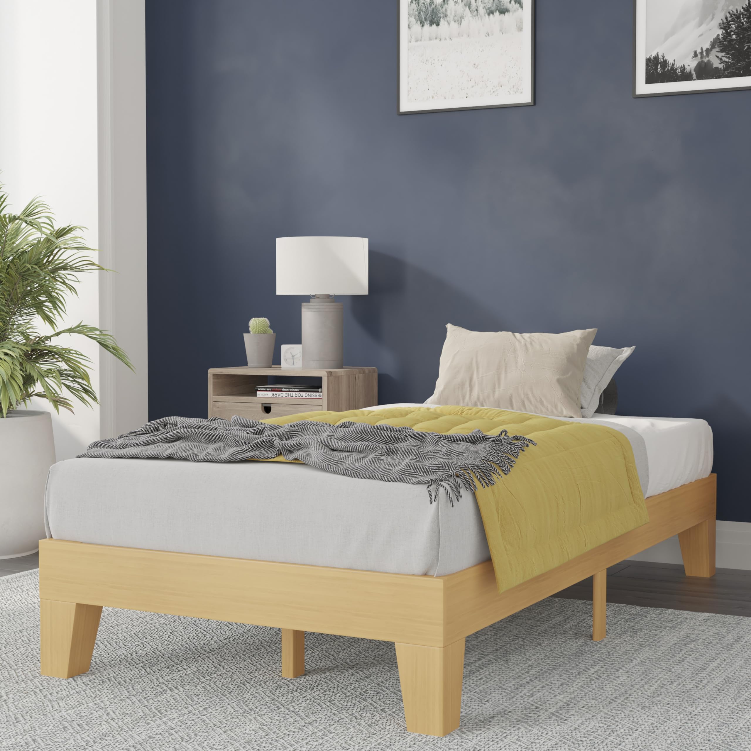 Flash Furniture Evelyn Wooden Platform Bed - Natural Pine Finish - Twin - Wooden Slat Support - No Box Spring Required - Easy As
