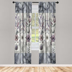 Ambesonne Geometric Floral Window Curtains, Classic Marble Print Ornate Leafy Flowers And Futurist Stripes, Lightweight Decor 2-