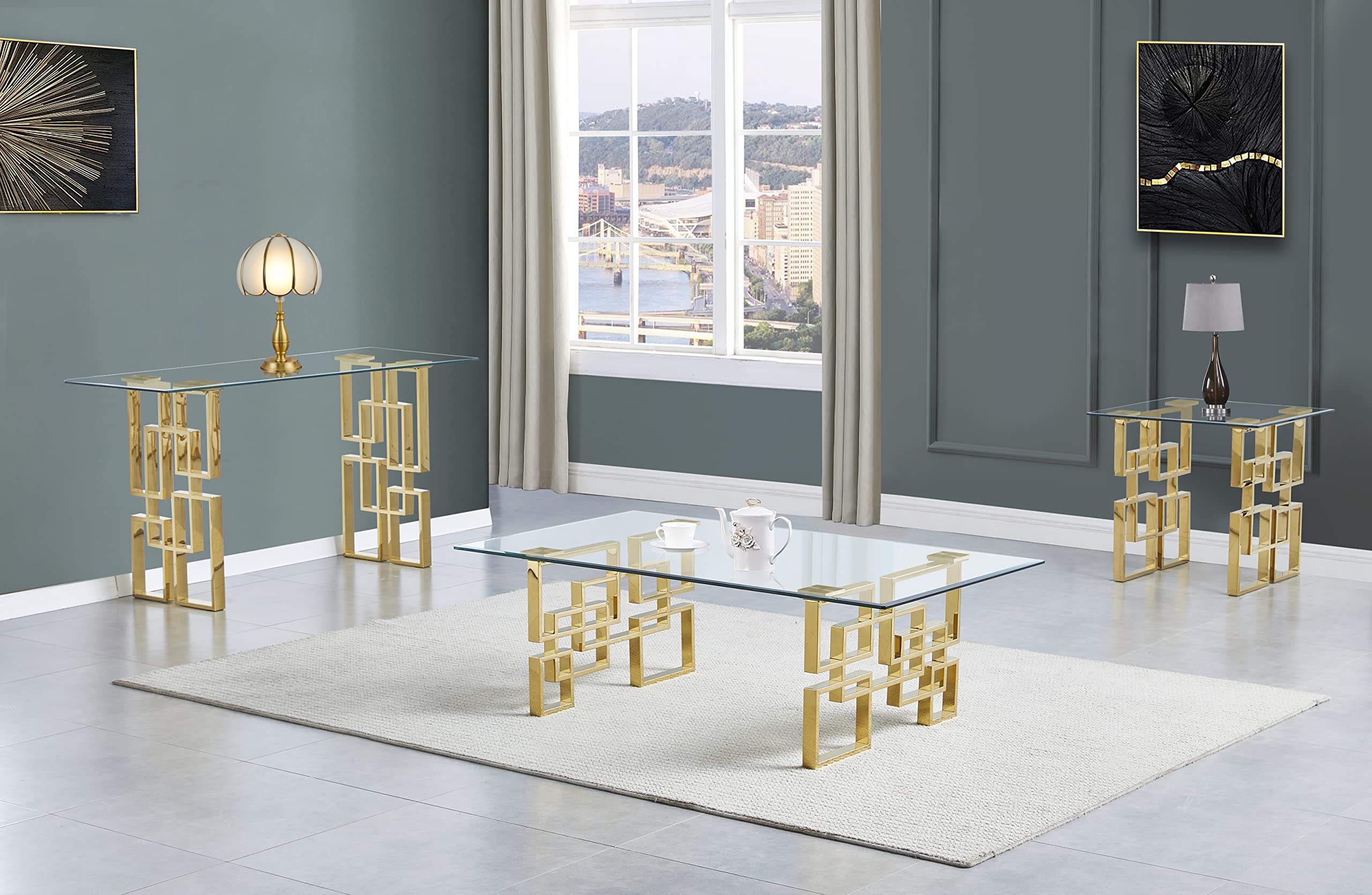 Best Quality Furniture CT236-7-8 Coffee Table Set, Gold