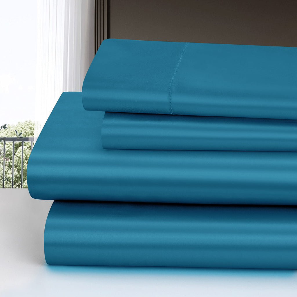 Homiest 4Pcs Satin Sheets Set Luxury Silky Satin Bedding Set With Deep Pocket, 1 Fitted Sheet + 1 Flat Sheet + 2 Pillowcases (Full Size, Lake Blue)