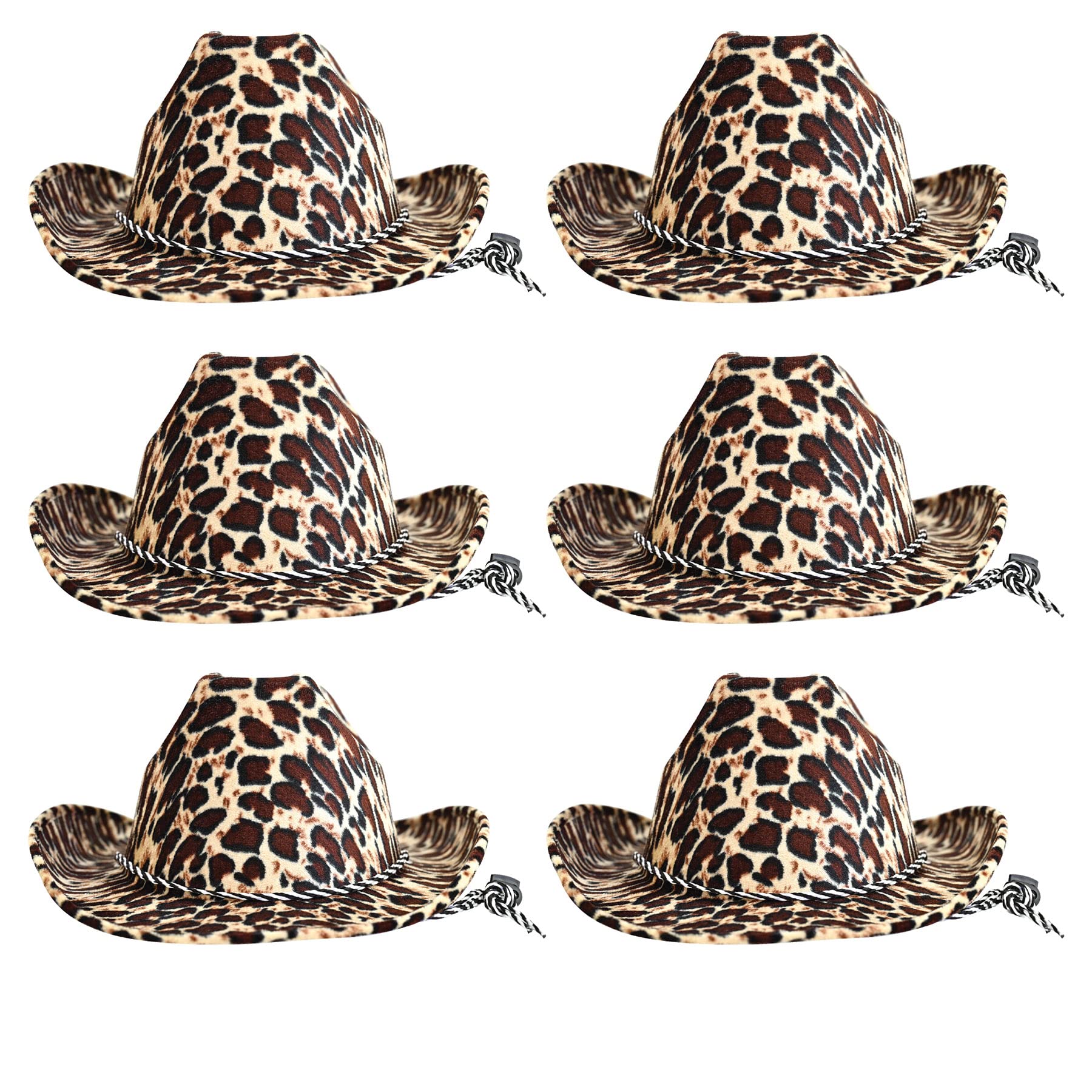 Beistle Leopard Print Cowboy Hats, 6 Pieces - One Size Fits Most, Adjustable Chin Strap, Safari Party Supplies, Halloween Costum