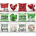 Vitalcozy 12 Set Valentine'S Day St. Patrick'S Day Easter Pillow Covers 18 X 18 Inch Holiday Throw Pillow Covers Heart Clover Bu