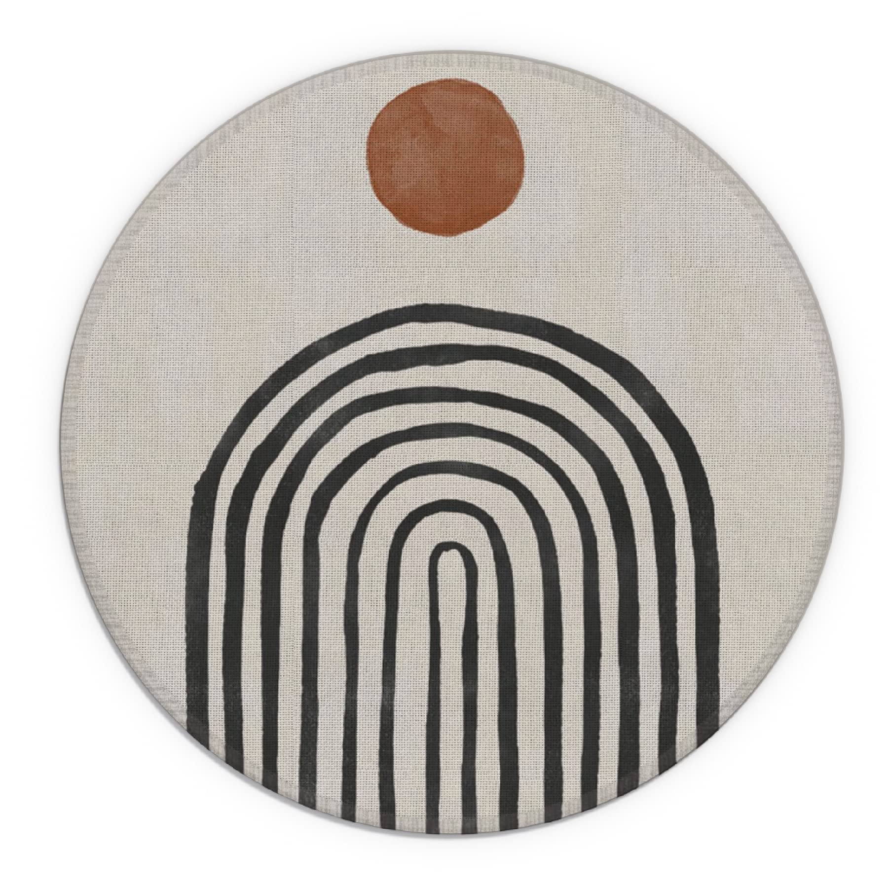 Knibeo Boho Round Mouse Pad, 7.9 X 7.9 Inch Waterproof Rubber Neutral Mouse Pad Small, Boho Desk Decor, Minimalist Desk Accessor