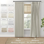 Shineland 2 Panels Beige 102 Inch Length Pinch Pleated Linen 100% Blackout Curtains With Hooks