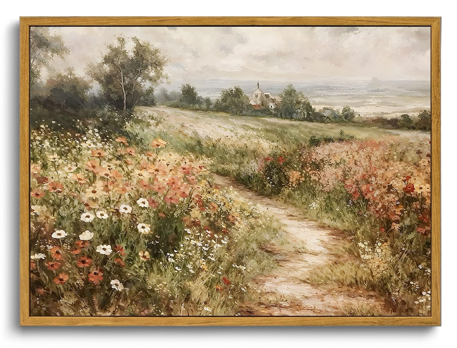 OIQArtOIQ Framed Canvas Wall Art,Vintage Decor,Landscape Nature Country Wildflower Paintings Farmhouse Pictures Modern Artwork R