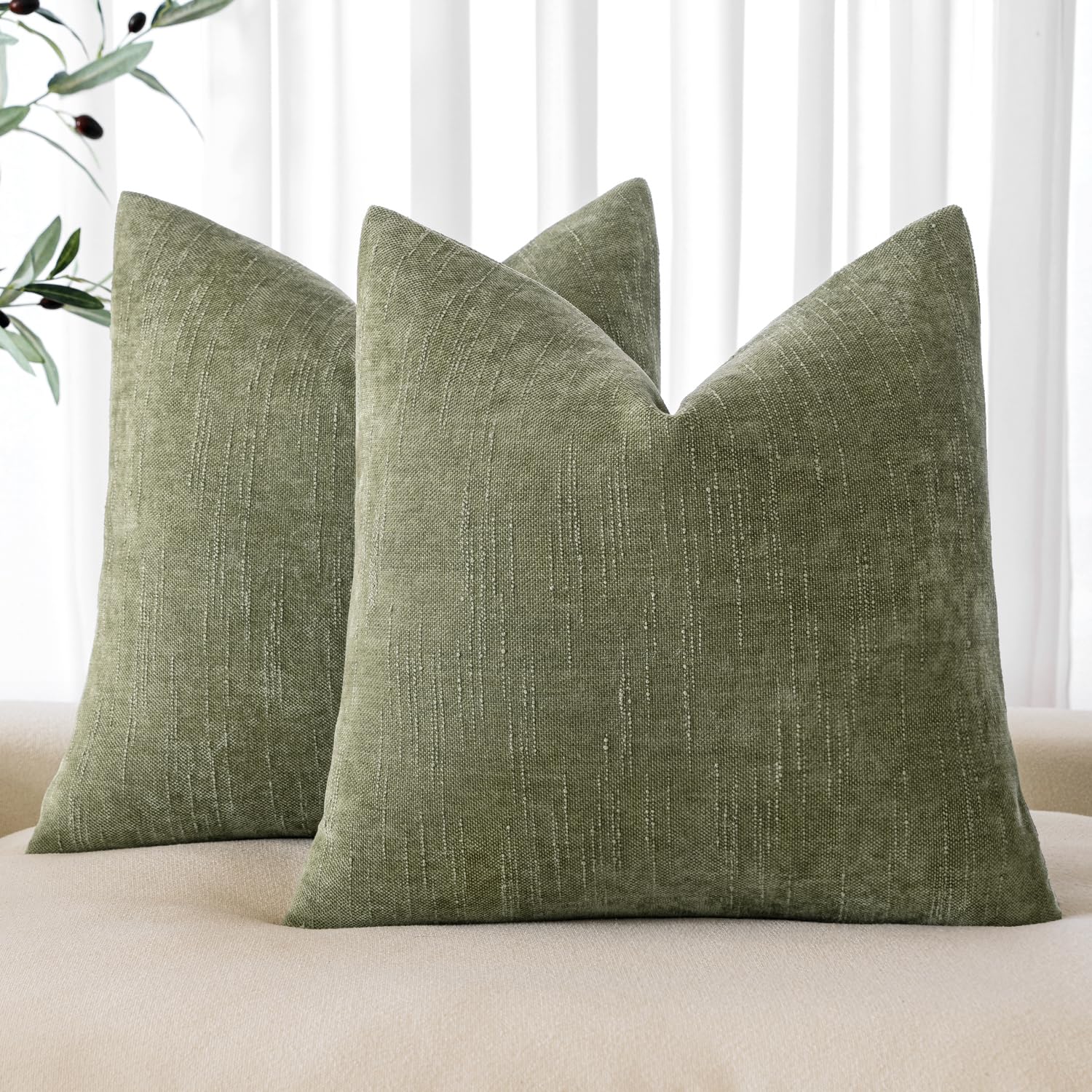 Miulee Pack Of 2 Decorative Throw Pillow Covers Soft Chenille Throw Pillows Solid Textured Cushion Covers For Spring Couch Sofa