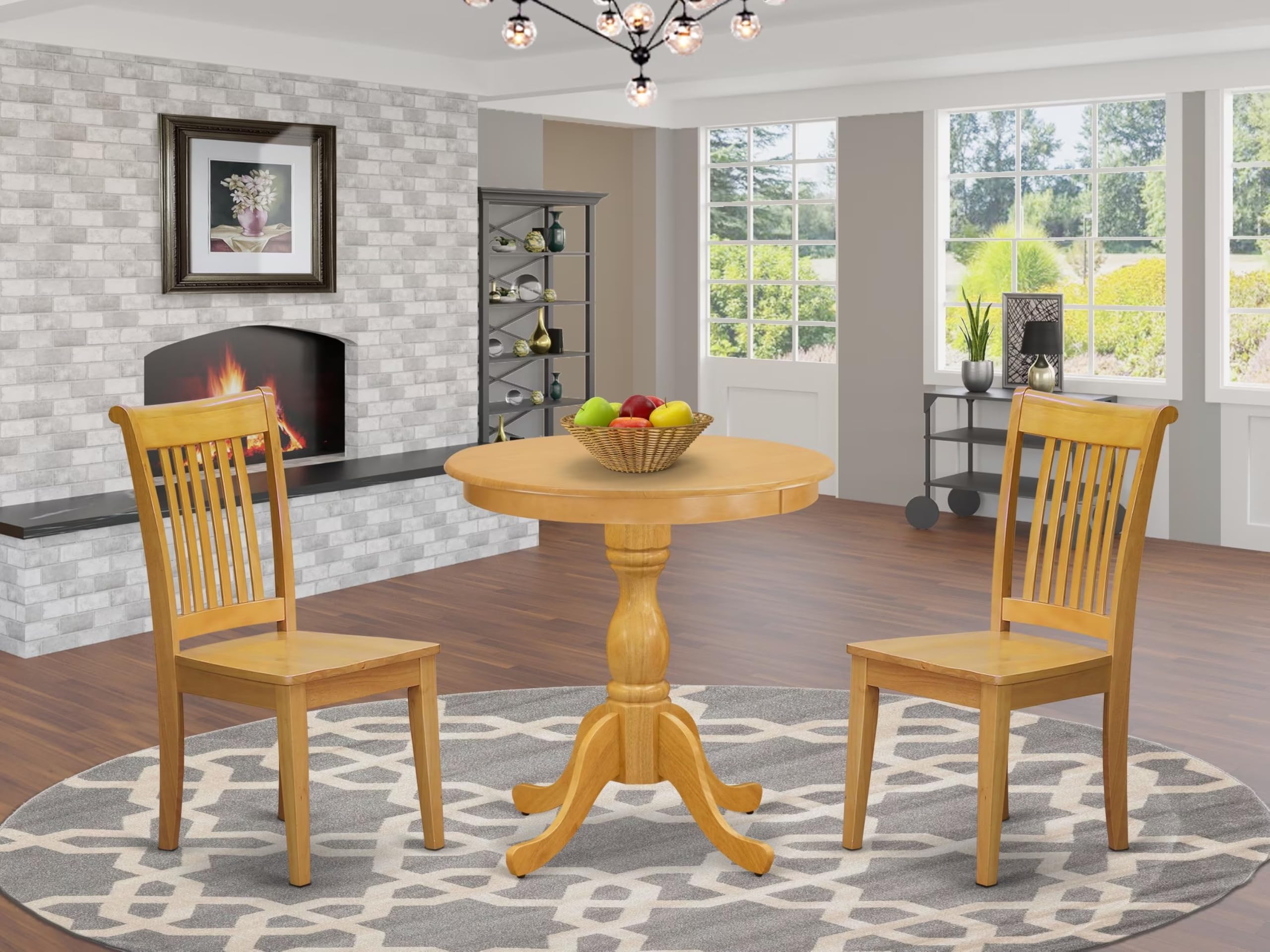 East West Furniture Espo3-Oak-W 3 Piece Dining Room Furniture Set Contains A Round Kitchen Table With Pedestal And 2 Dining Chairs, 30X30 Inch, Oak