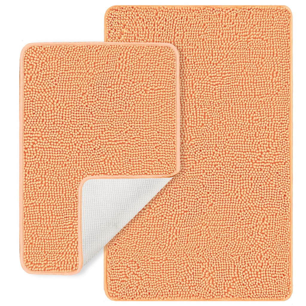 PureSwan Peach Bathroom Rugs Sets 2 Piece - Absorbent and Washable Bath Mat, Non-Slip, Thick Soft Chenille Bath Rugs for Bathroo