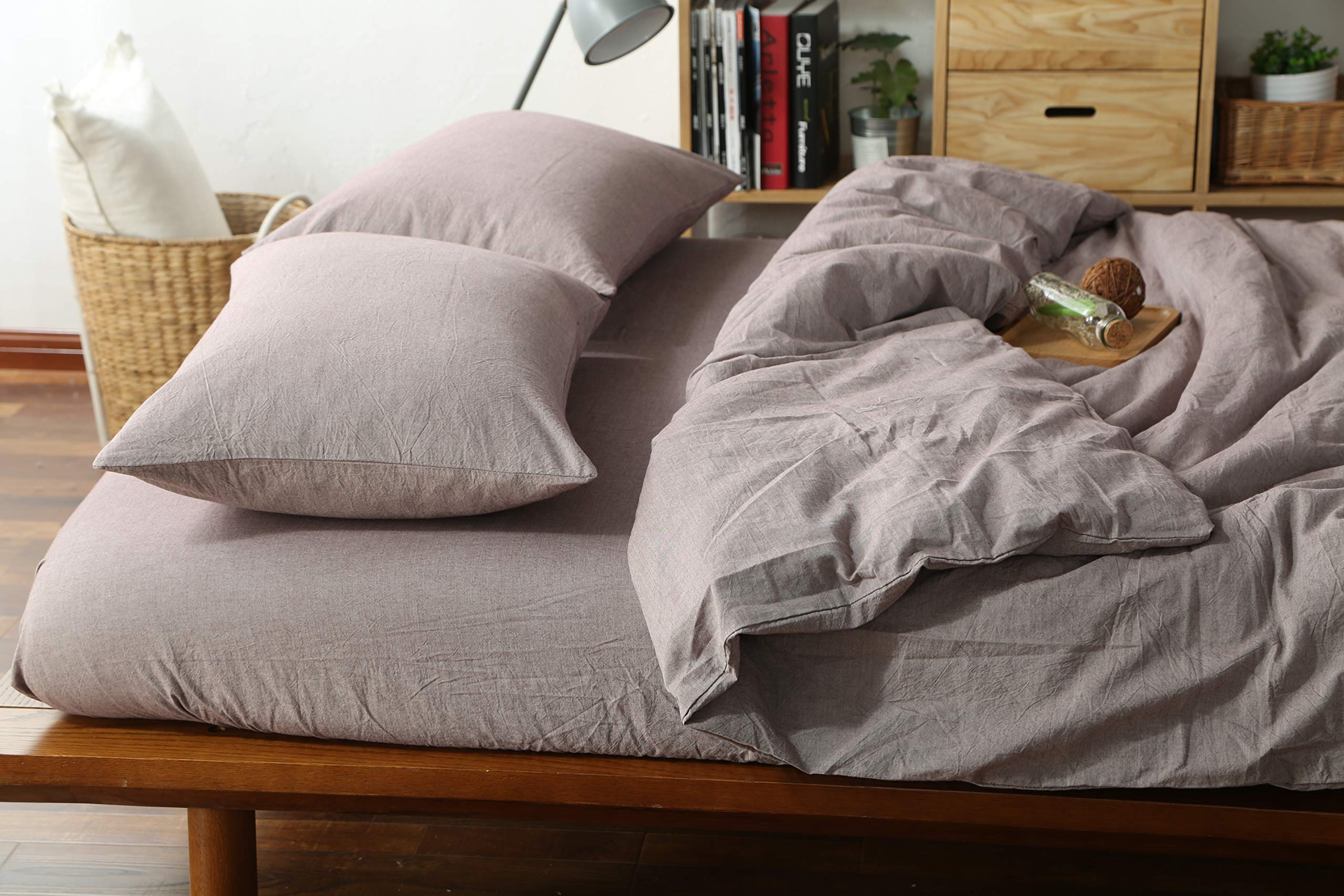 F.Y.Dreams 100% Washed Cotton Duvet Cover For Weighted Blanket 48X72 Inches With 8 Ties, Zipper On Long Side/Purple Bean Paste/J