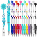 Sayglossy 48 Pcs DIY Beadable Kit Include 24 Beadable Ballpoint Pen Black Ink 24 Bead DIY Badge Reel Retractable ID Name with Be