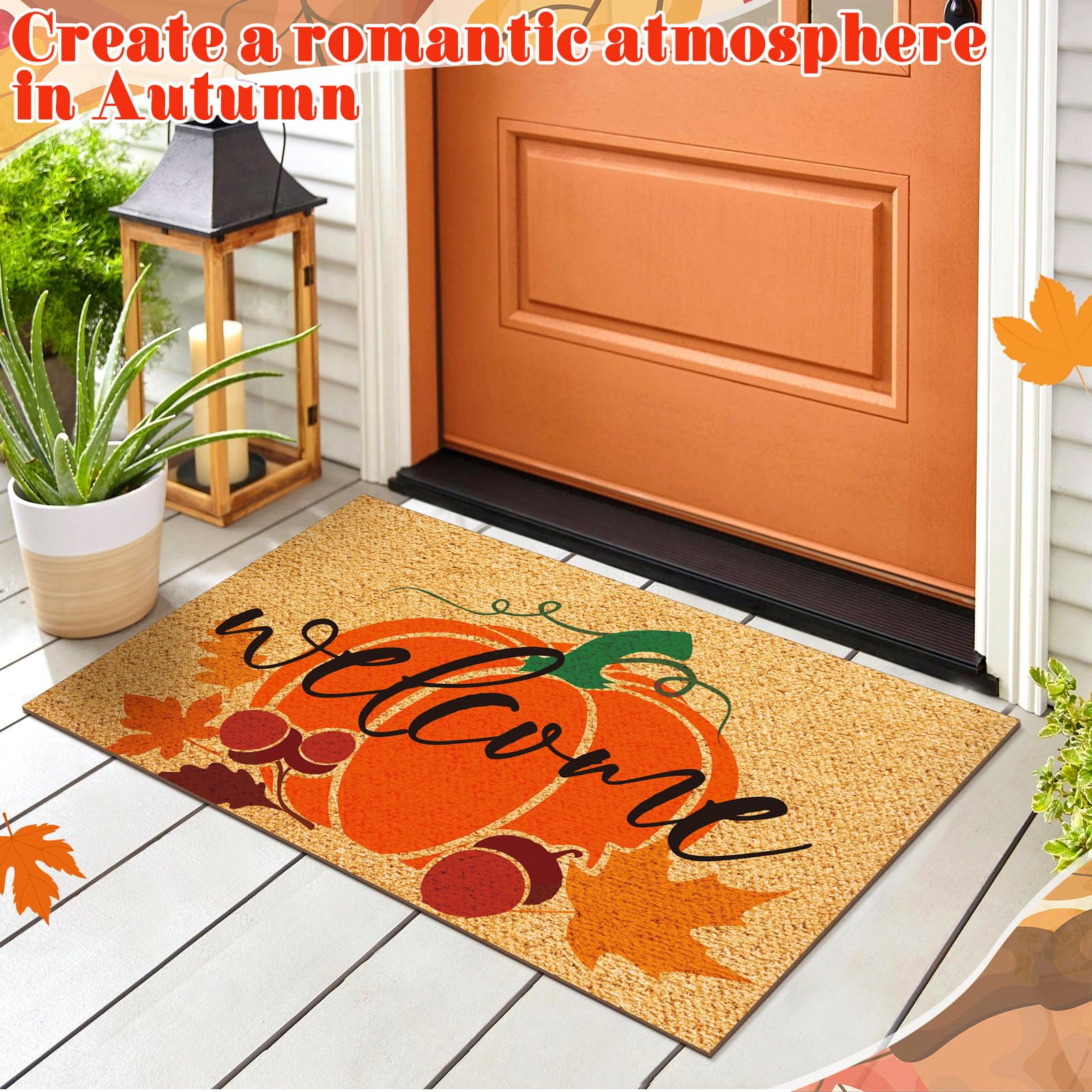 Moucuny 2 Pcs Pumpkin Door Mat Fall Welcome Front Door Mat Autumn Harvest Decorative Mat 15.75 X 23.62 Inches Non Slip Entrance