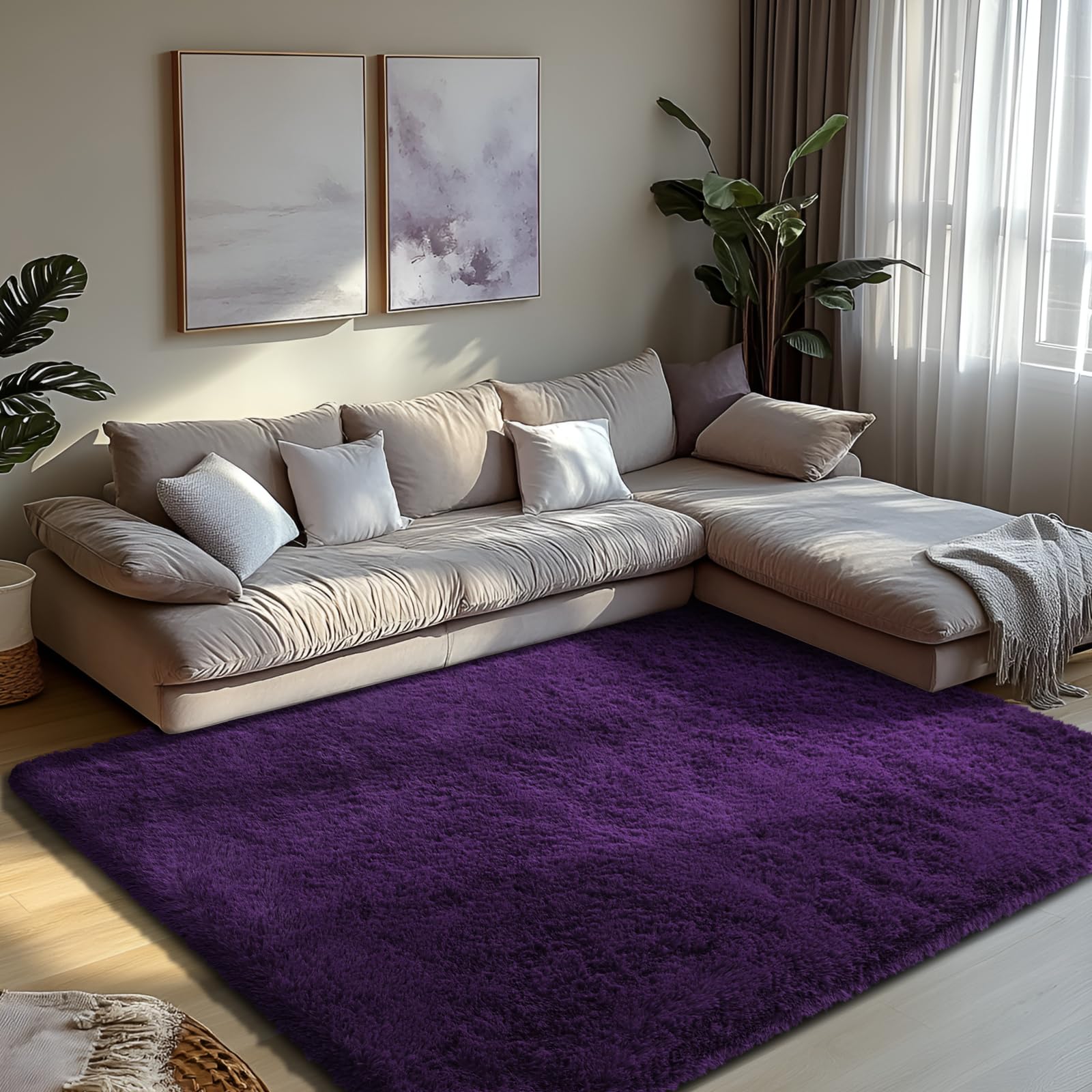 Shag Area Rug for Bedroom 5x8,Purple Fluffy Area Rugs for Living Room,Soft Fuzzy Rug Non-Shedding Indoor Plush Carpet for Kids B