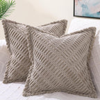 decorUhome Decorative Khaki Throw Pillow Covers 22x22 Set of 2 with Splicing, Boho Soft Corduroy Broadside Twill Pillow Covers f