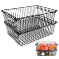 Set of 2 Stackable XXL Wire Baskets For Pantry Storage and Organization 16x12in Large Metal Food Baskets Vegetable,Fruit,Potat